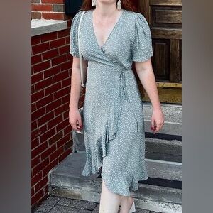 Green Polka Dot Wrap Dress